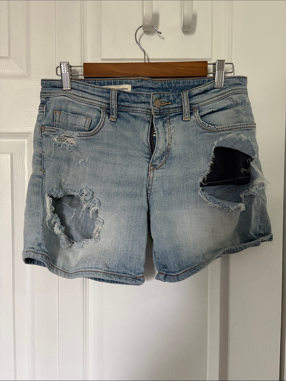 Pilcro Boyfriend Light Wash Distressed Denim Shorts -